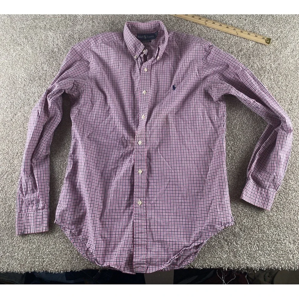Polo Ralph Lauren Pink/Blue Plaid Gingham Shirt 15.5-34/35 Mens M Cotton Pony
